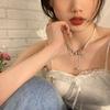 Trendy Cool Pink Zircon Love Necklace Women Light Luxury Temperament Versatile Sweet Cool Style High End Jewelry Collar Chain