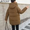 BITCED Women's Mid-Length Winter Waist-Defining Thickened Cotton Coat, Padded Jacket