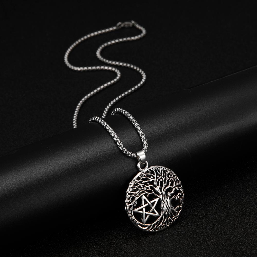 Teamer Vintage Tree of Life Yggdrasil Pentacle Amulet Star of David Viking Tunes Portugal Necklace Pendant Antique Silver Color