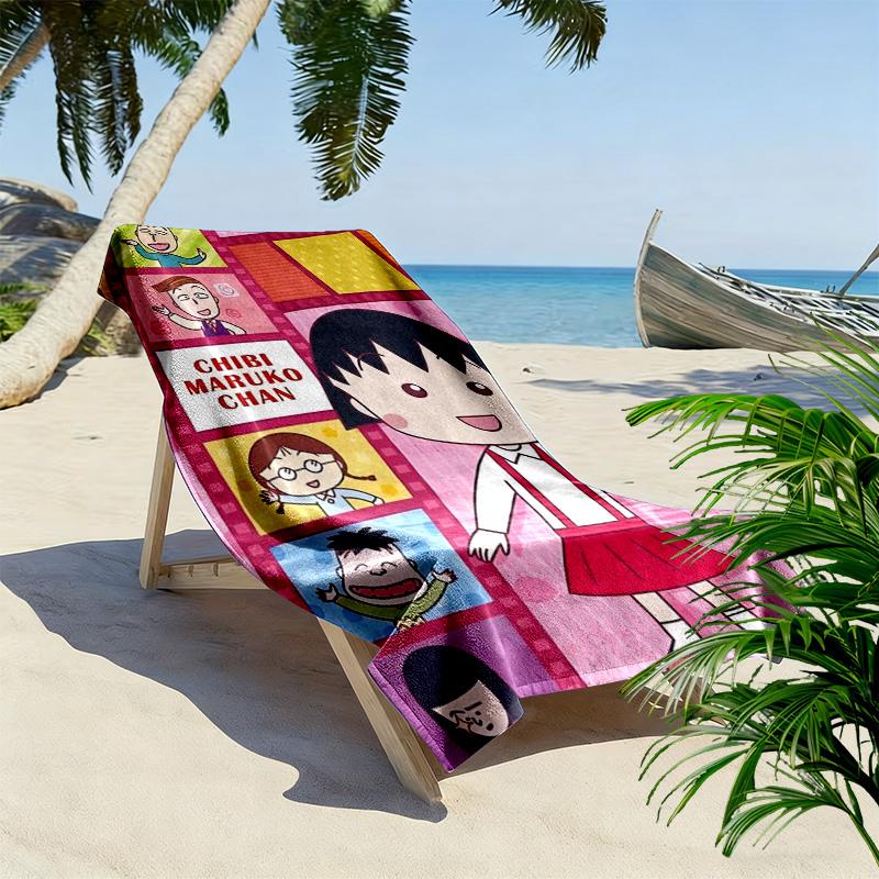 Chibi Maruko-chan Print Beach Towel, Large Soft Quick Dry Towel for Beach Camping Swimming