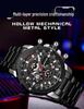 SANDA Men's Quartz Waterproof Watch with Calendar, Simple Design, Three Dials, Six Hands, and Steel Strap.