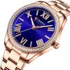 CURREN NEW Luxury Stainless Steel Wristwatches for Ladies Romantic Rose Pink with Rhinestones Roman Numeral Dial