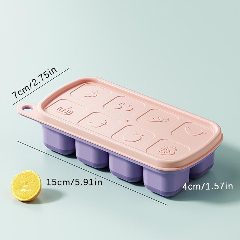 8 Grids Ice Cube Trays Reusable Silicone Ice Cube Mold Fruit Ice Maker With Removable Lids Kitchen Tools Freezer Summer Mould