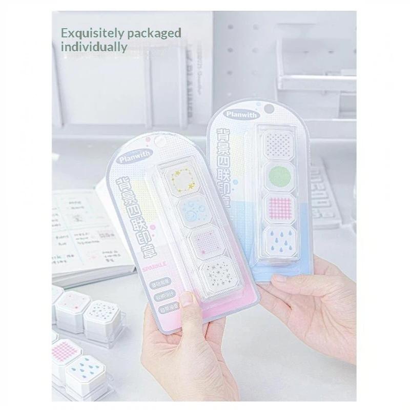 4 In 1 Pattern Background Stamps Set Reusable Clear Impression for DIY Journal Scrapbooking Planner Card Decor