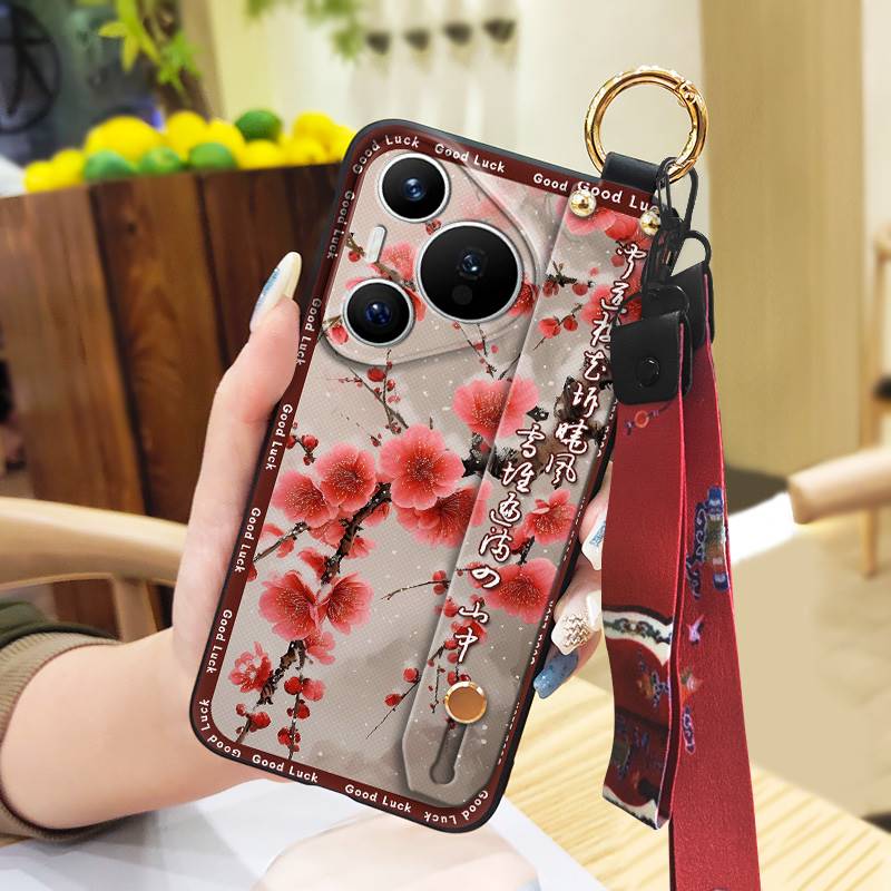 Durable For Mom Phone Case For Huawei P70 Pro/Pura 70 Pro+ Chinese Style Ring Silicone Protective Elderly Lady Lanyard