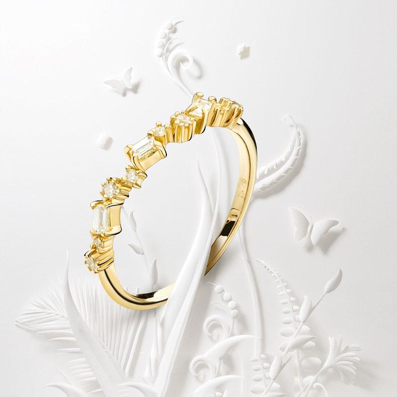 Stylish Copper Ring For Women With 18k Gold Plating And Geometric Zircon Design