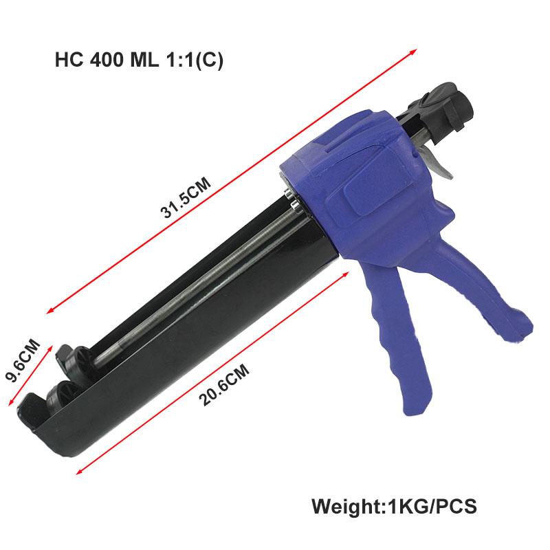 JAPI 400ML 1:1 Epoxy Dual Component Adhesive Manual Caulk Gun Industrial Grade Lightweight Plastic+Metal Injection Cutting Blue