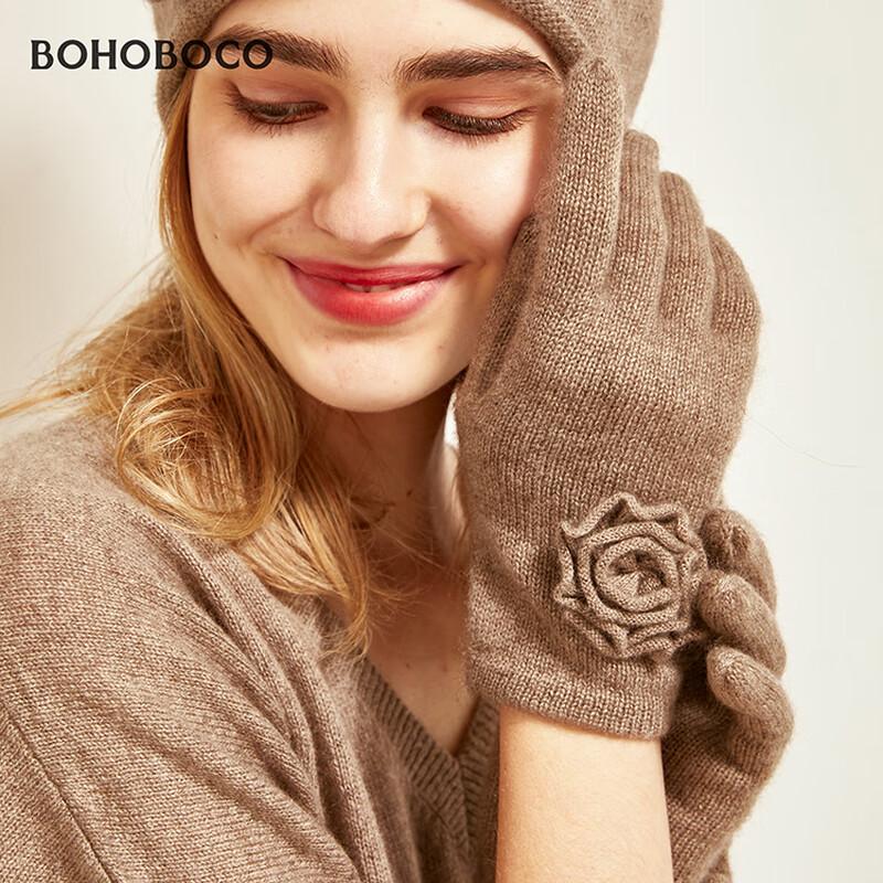 BOHOBOCO Women's 100% Cashmere Rose Gloves