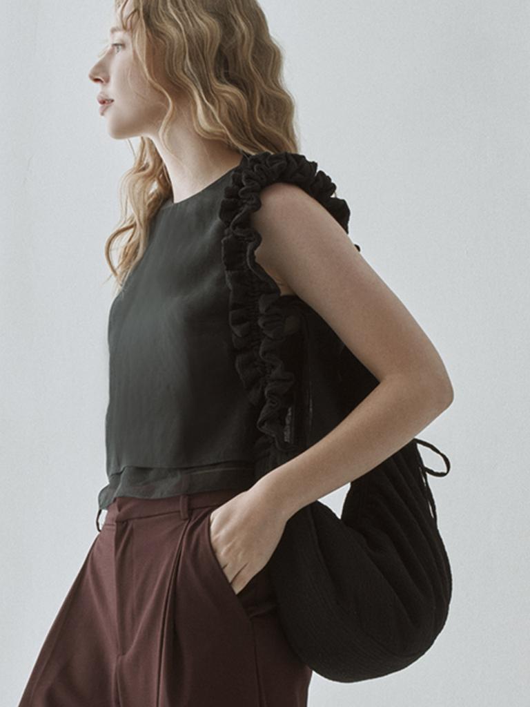 De La Lune Half Moon Ruffle Shoulder Bag