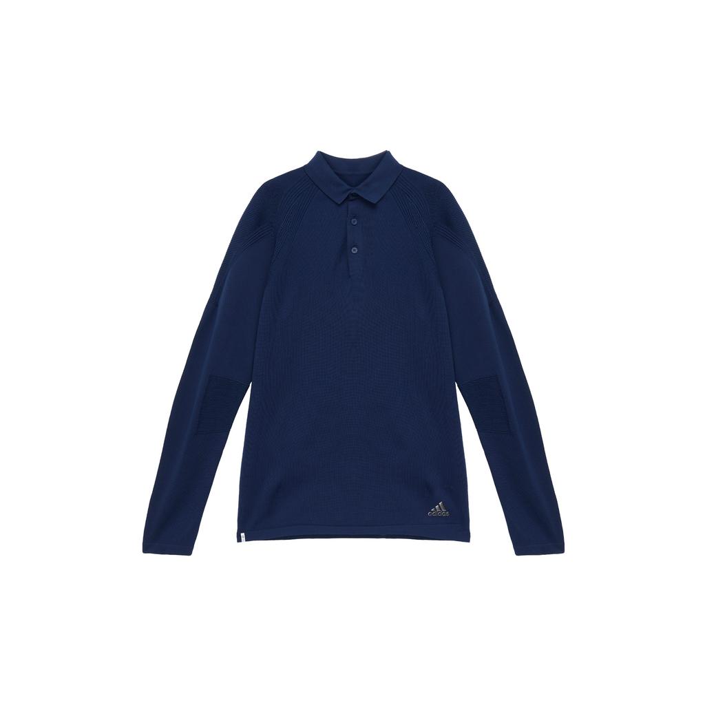 Adidas Knit Long Sleeve Polo With Raglan Sleeves And Three-Button Placket Men Tops Blue HG1657