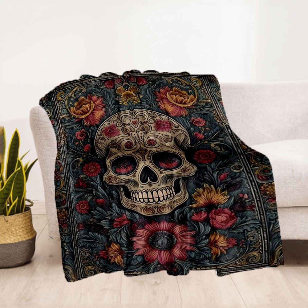 Day of the Dead Sugar Skull Art PrintBlanket Flannel Throw Blanket for Sofa, Bed, Travel, Camping, Office, Couch, Chair, And Bed Gift for Ch