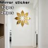 12pcs/24pcs Golden Artistic Wall Mirrors, Acrylic Four-Leaf Clover-Shaped Wall-Mounted Makeup Mirror, Golden Art Decorative