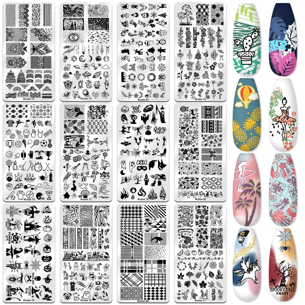 Biutee Nail Image Plate Set Color Gel Nail Stamp Kit 12 Nail Stamp Plates 8ml Nail Stamp Gel Set 1 Stamp 2 Replacement Stamp Heads Nail Design Nail