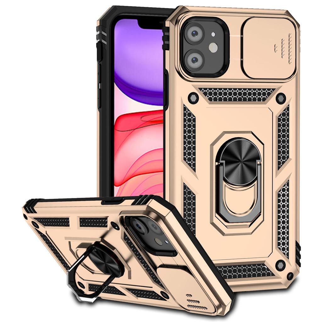 Für iPhone 11 Hülle PC+TPU Ständer Panzer Handyhülle mit Kamera-Schiebeschutz