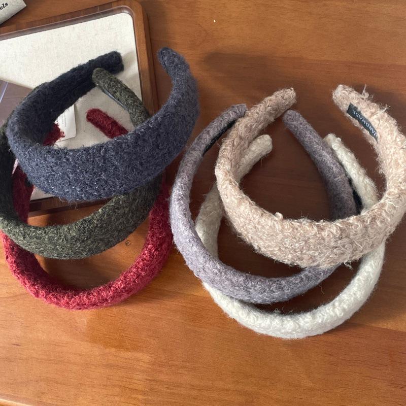 2025 Retro Fashion Solid Color Woolen Headband: Autumn/Winter Versatile Wide Hair Accessory for Women