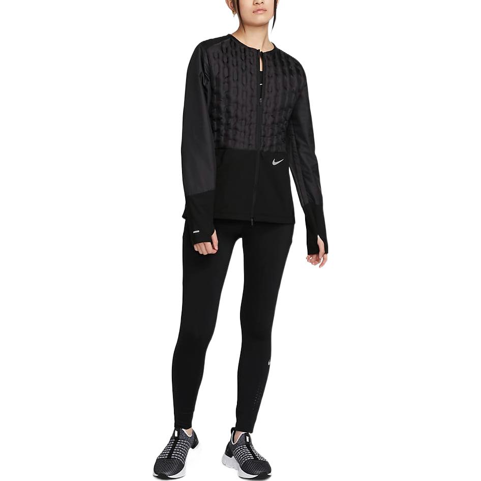 Nike Solid Color Logo Print Zip Round Neck Jacket Women jackets Black DQ6710-010