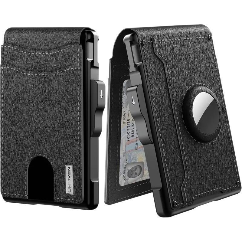 Carbon Fiber Airtag Wallet for Men - Large Capacity Long Card Holder with Flip Cover, Metal Card Case, Multiple Card Slots, RFID Blocking