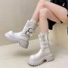 Fashionable Versatile Leather Boots Autumn And Winter British Style Thick Sole Women'S Boots Women'S Belt Buckle Short Boots New