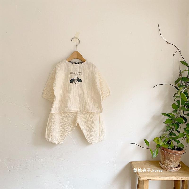 Baby Cotton Linen Clothes Set Plaid Cartoon Casual Tops + Pants 2pcs Baby Set Cute Boy Girls Comfortable Infant Outfits