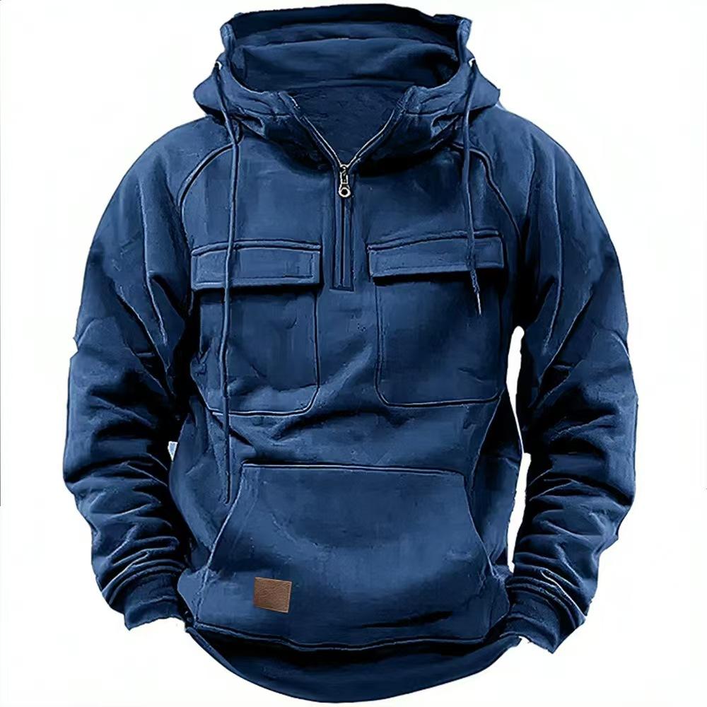 Gifts Men'S Hoodie Solid Color Hoodie Youth Sports Multi Pocket Sweater