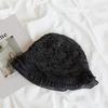 Japanese Hollow Woven Lace Edge Straw Hat Women'S Summer Sweet Versatile Lotus Leaf Edge Bucket Hat Showing Face Small Vacation Pot Hat