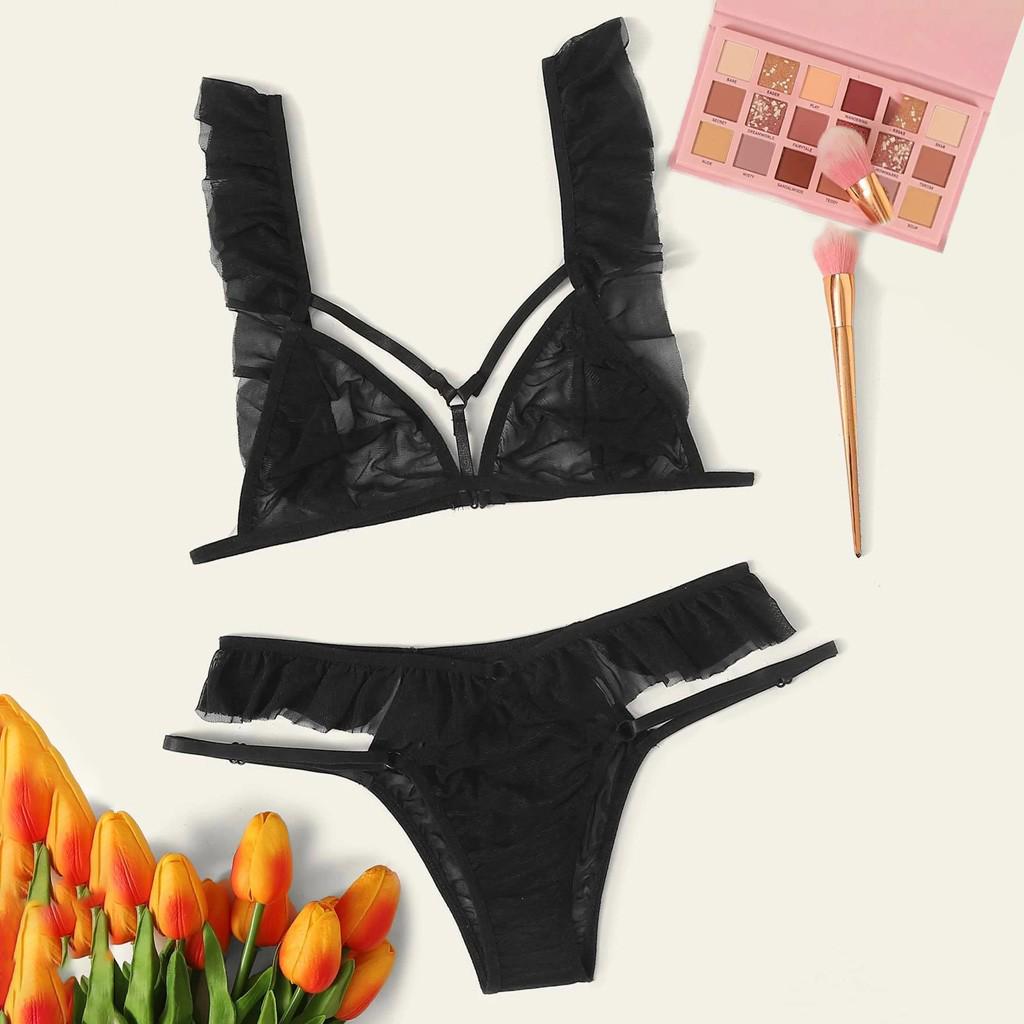 

Новые женщины Плюс Размер кружева белье Bra Tхонг нижнее белье Установить Черный Sleepwear