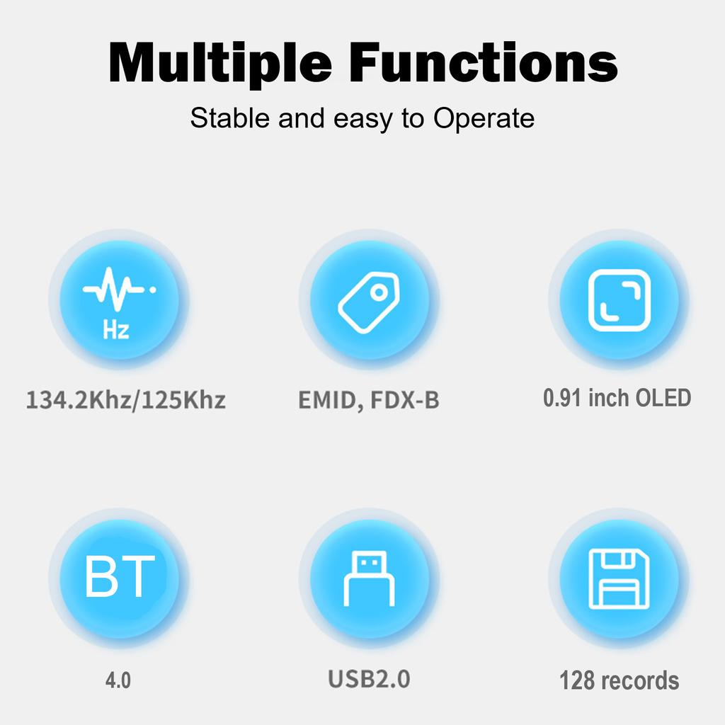 Microchip Scanner For Pets Bt 4.0 OLED Display Store 128 Pieces Of Data For Small Animal Management