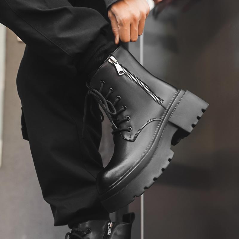 Stivali Martin da uomo stile britannico neri versatili semplici di tendenza rialzanti stivali da lavoro scarpe da uomo 22317-J