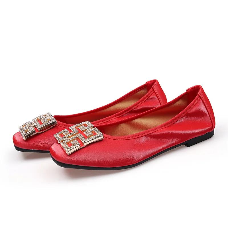 Trend Leder Slipper für Damen Ballerinas Flache Damenschuhe Rot Frühling Sommer Trend Damen Mokassins
