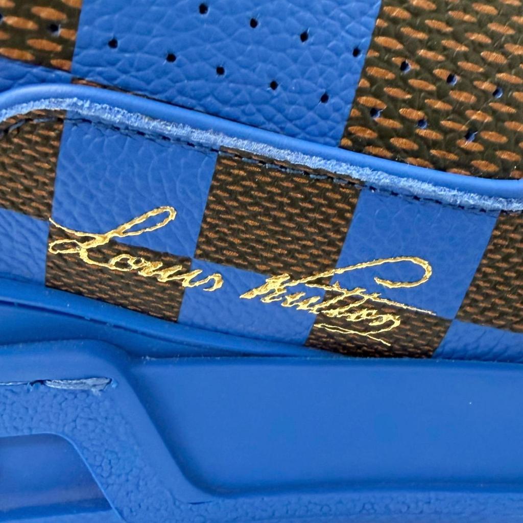 Excellent LOUIS VUITTON Low Cut Sneakers LV Trainer Line Damier Leather Mens 6 Used