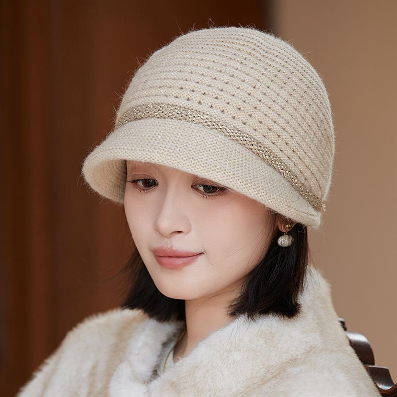 

Шапка из кроличьего меха Женская Зимняя Бархатная Шапка для Мамы Пожилая Леди Пожилые Холодная Теплая Ветрозащитная Вязаная Шерстяная Шляпа-Ведро One size [head circumference 55-58CM]