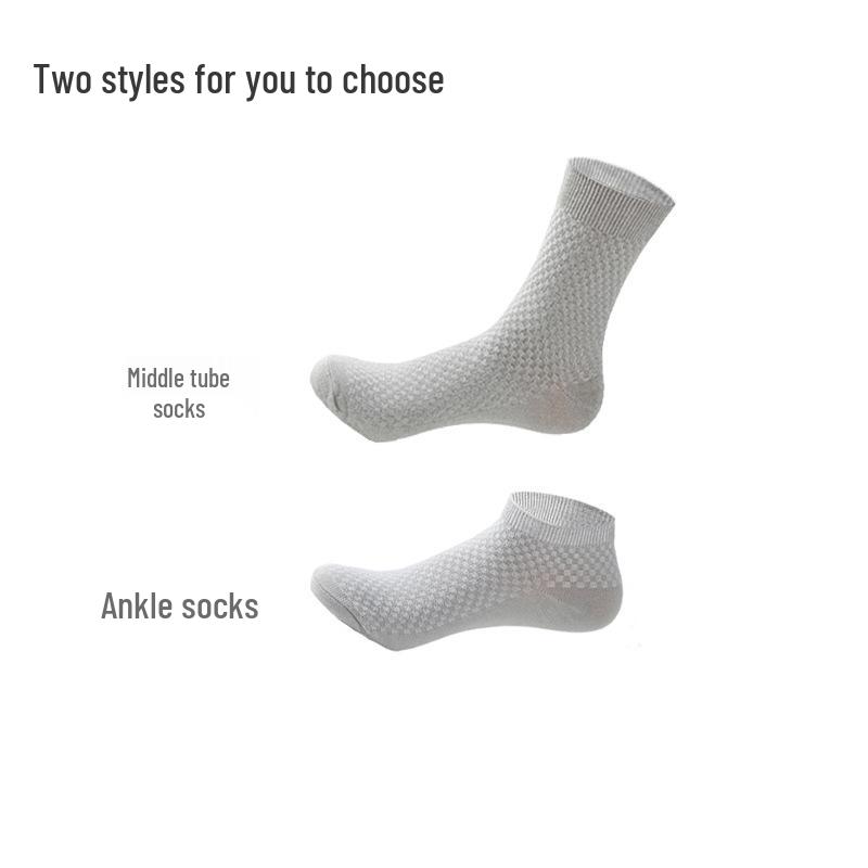 Men's Bamboo Fiber Mid-Calf Business Socks - Breathable, Double-Needle, Four Seasons Style