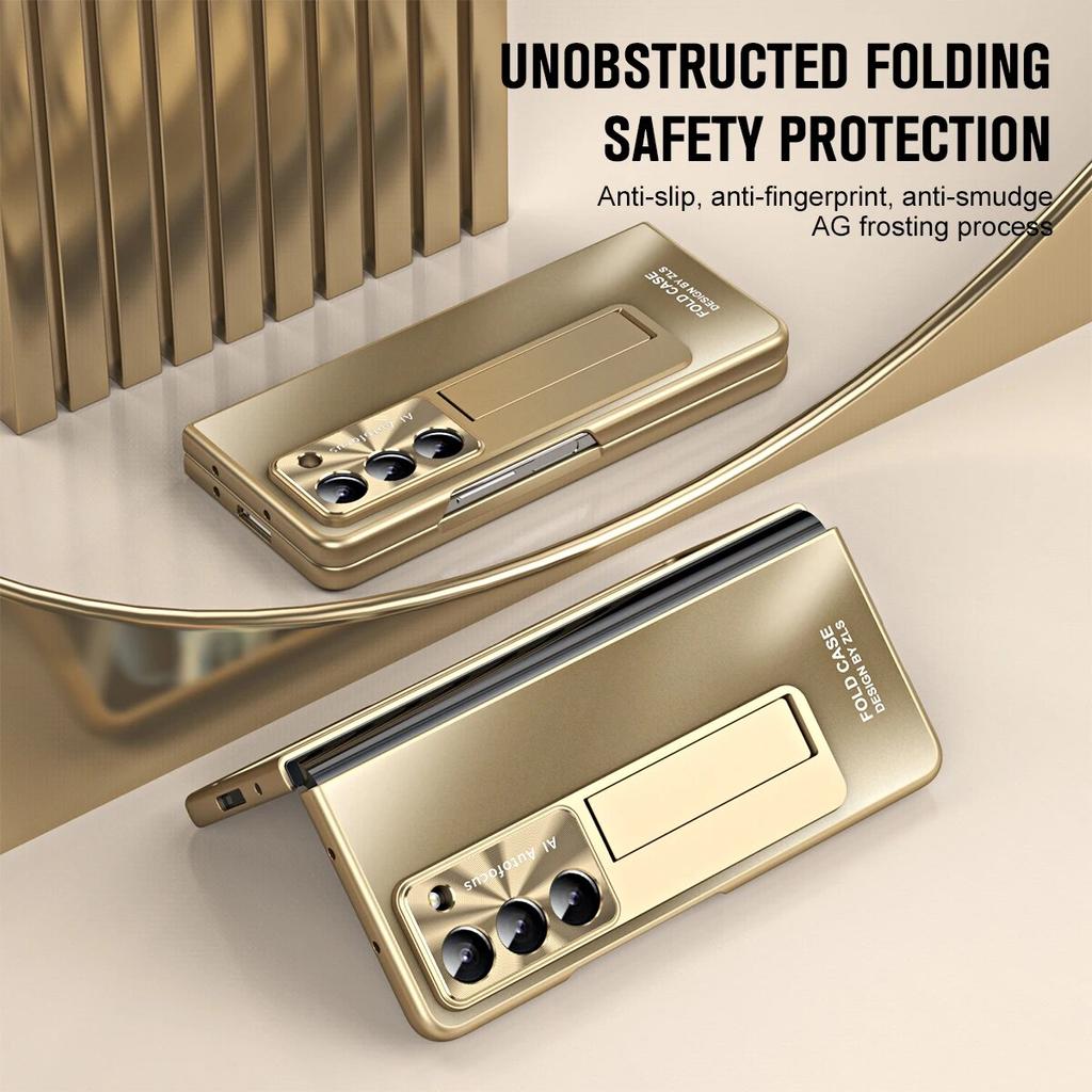 Luxury Plating Hinge Case for Samsung Galaxy Fold 5 Fold 4 3 with S Pen 360 Full Screen Protector AG Matte Shockproof Kickstand Protection Cover