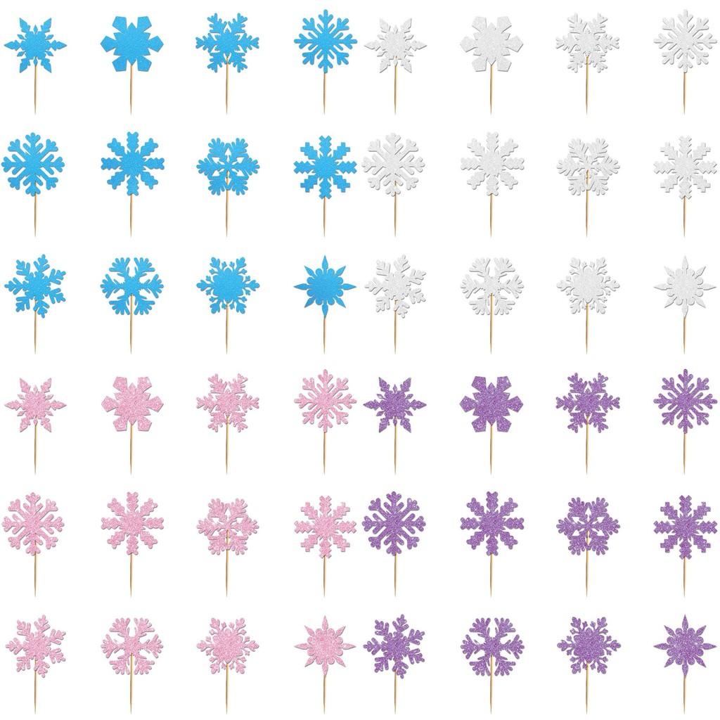Christmas Snowflake Cake Toppers With Shining Design Paper For Holiday Party Decor
