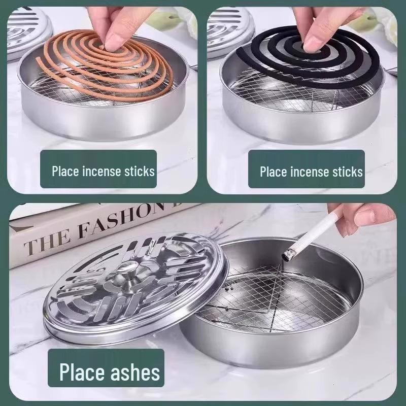 Fireproof Stainless Steel Mosquito Coil Holder with Lid and Ash Catcher for Outdoor Use