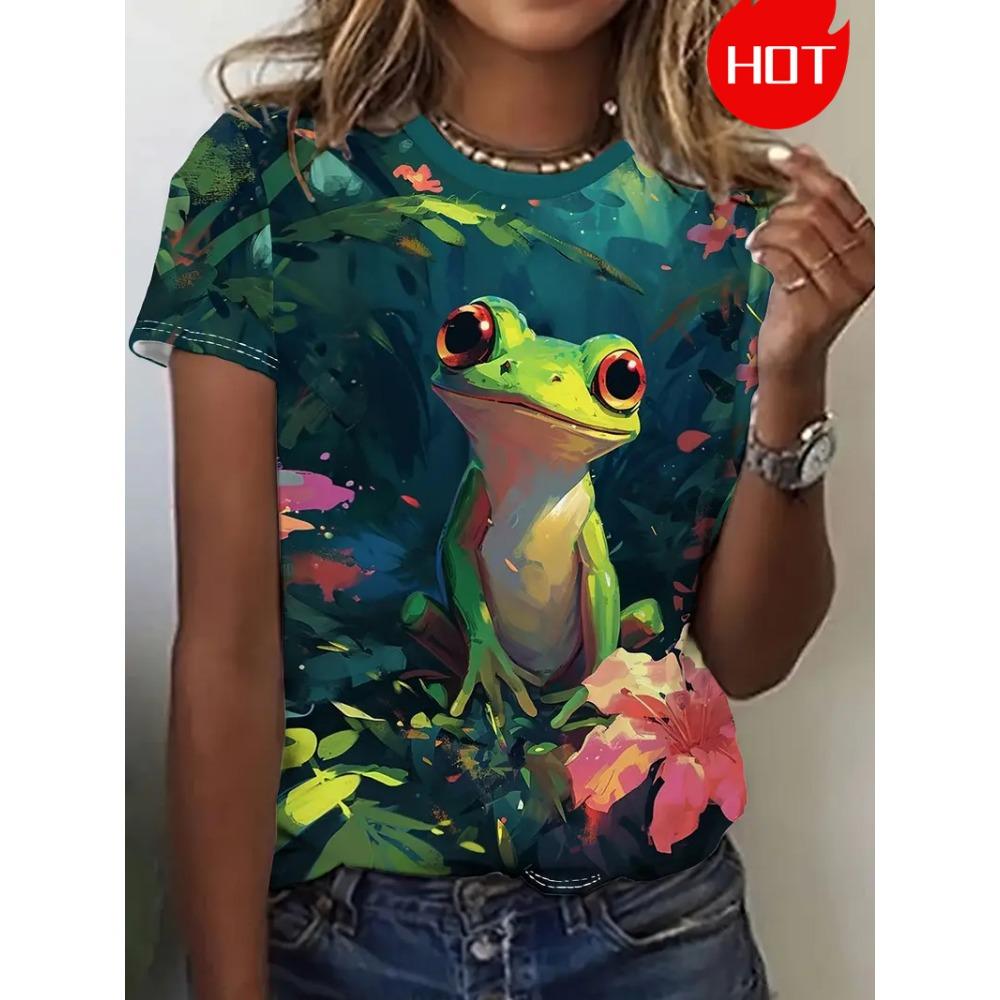 Fun Frog Pattern 3D Printed Women T-shirt Summer Casual Daily Street Short Sleeve T-shirt Cute Animal Graphic Kids Men Top Tees