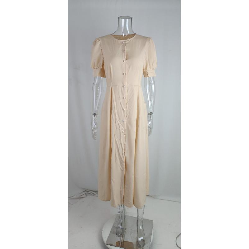 Women's Summer Solid Color Temperament High Waist Mid-Length Shirt Dresses