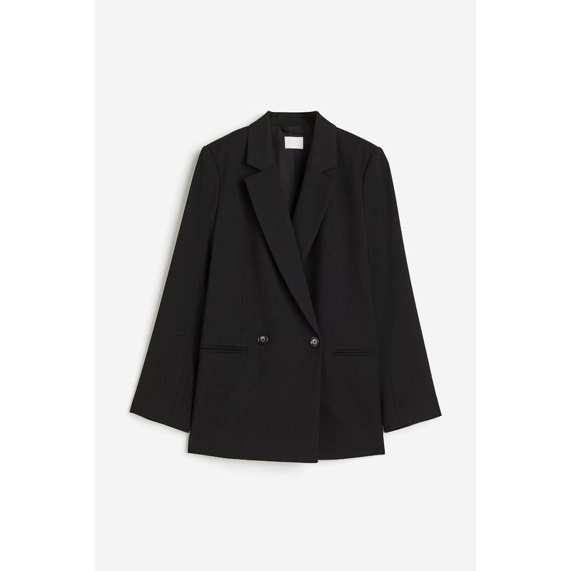 

HM Женский костюм Летний из тканой ткани с плоским лацканом Двубортный Повседневный костюм 1208312 Black 155/80A(XS)