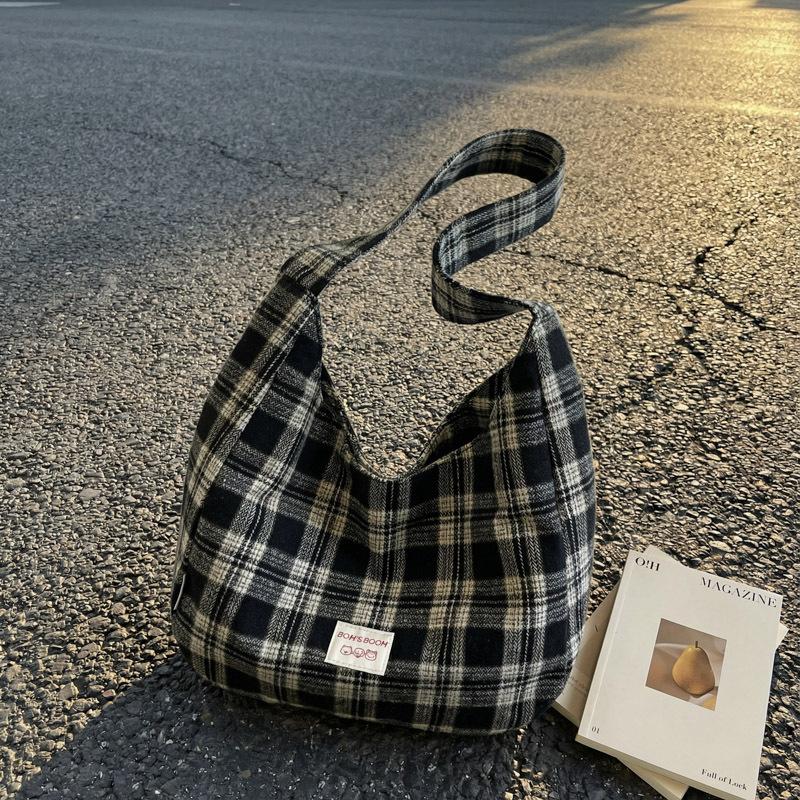 Borsa a tracolla Fashi a quadri da donna, borsa a spalla casual in tela, borsa tote di grande capacità, texture comoda e versatile, borse portaoggetti