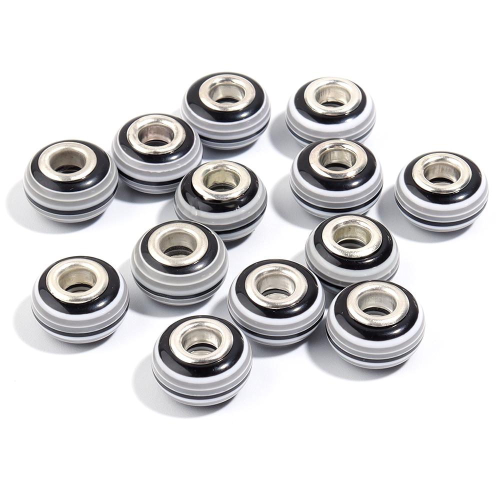 20pcs 14x8.5mm Resin Beads Rainbow Stripe Flat Round Big Hole Loose Beads For Jewelry Making DIY Bracelets Necklace Accessories