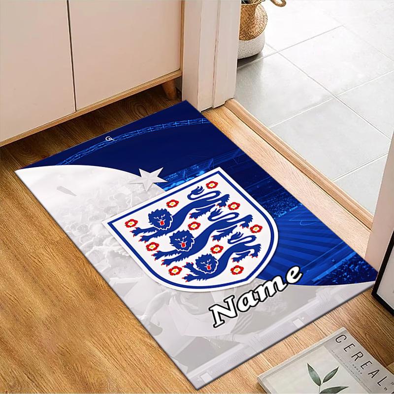 Custom Name England Football Crest Rug Game Carpet, Floor Mat for Bedroom Living Room Entryway Rug, Home Decor Idea Gift for Christmas Birthday