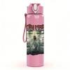 1PC Purple mountain arched crest print 750ml colorful plastic sports water bottle leakproof pop up lid with straw for outdoor work home use