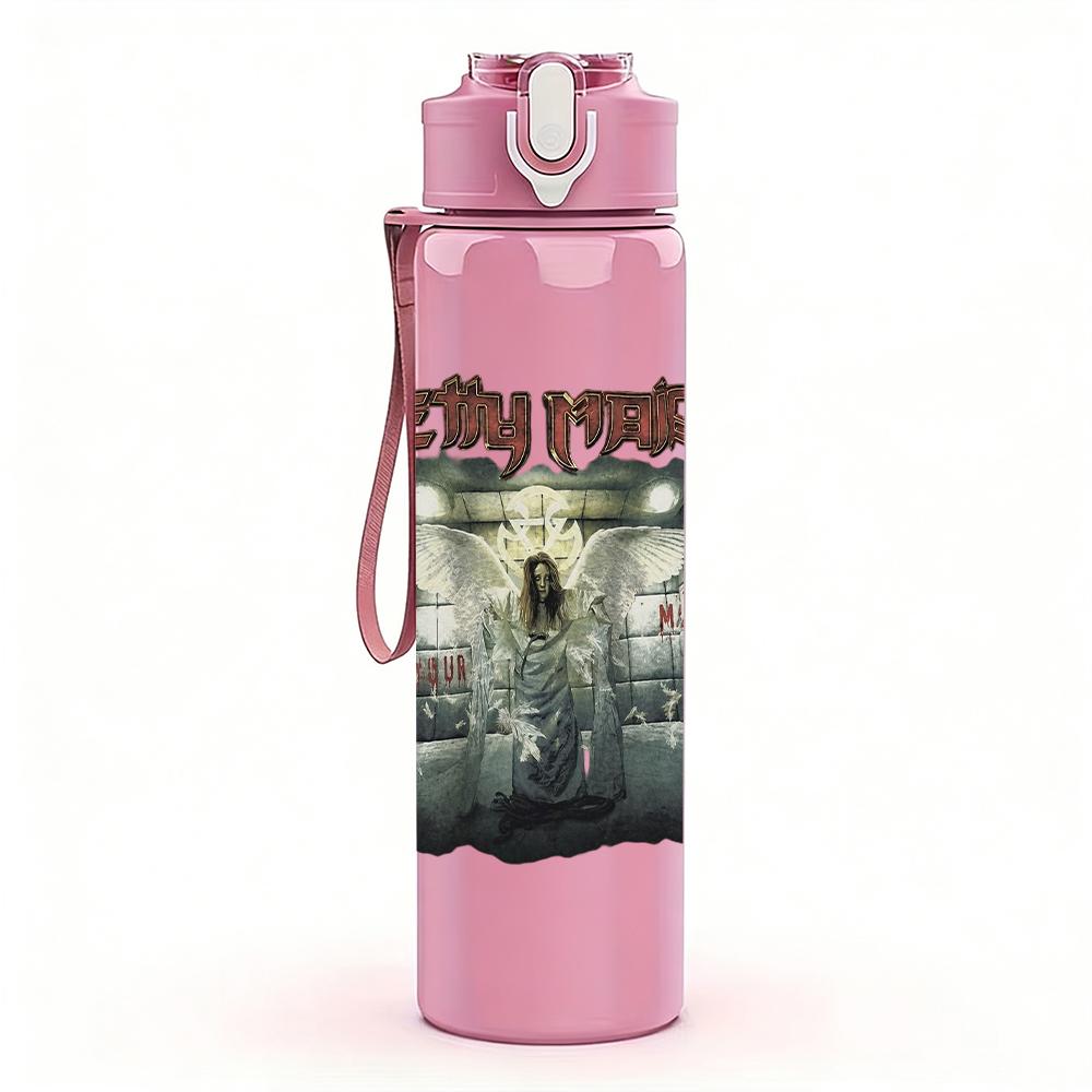 1PC Purple mountain arched crest print 750ml colorful plastic sports water bottle leakproof pop up lid with straw for outdoor work home use