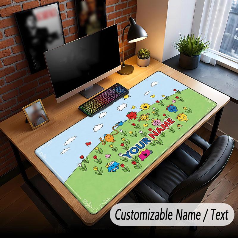 Custom Name Text Big Mouse Pad,Mr. Men & Little Miss Soft Non Slip Extended Desk Mat For Home Office
