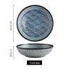 Ruhan Japanese Ceramic 8-inch Deep Plate Set with Sea Wave Pattern