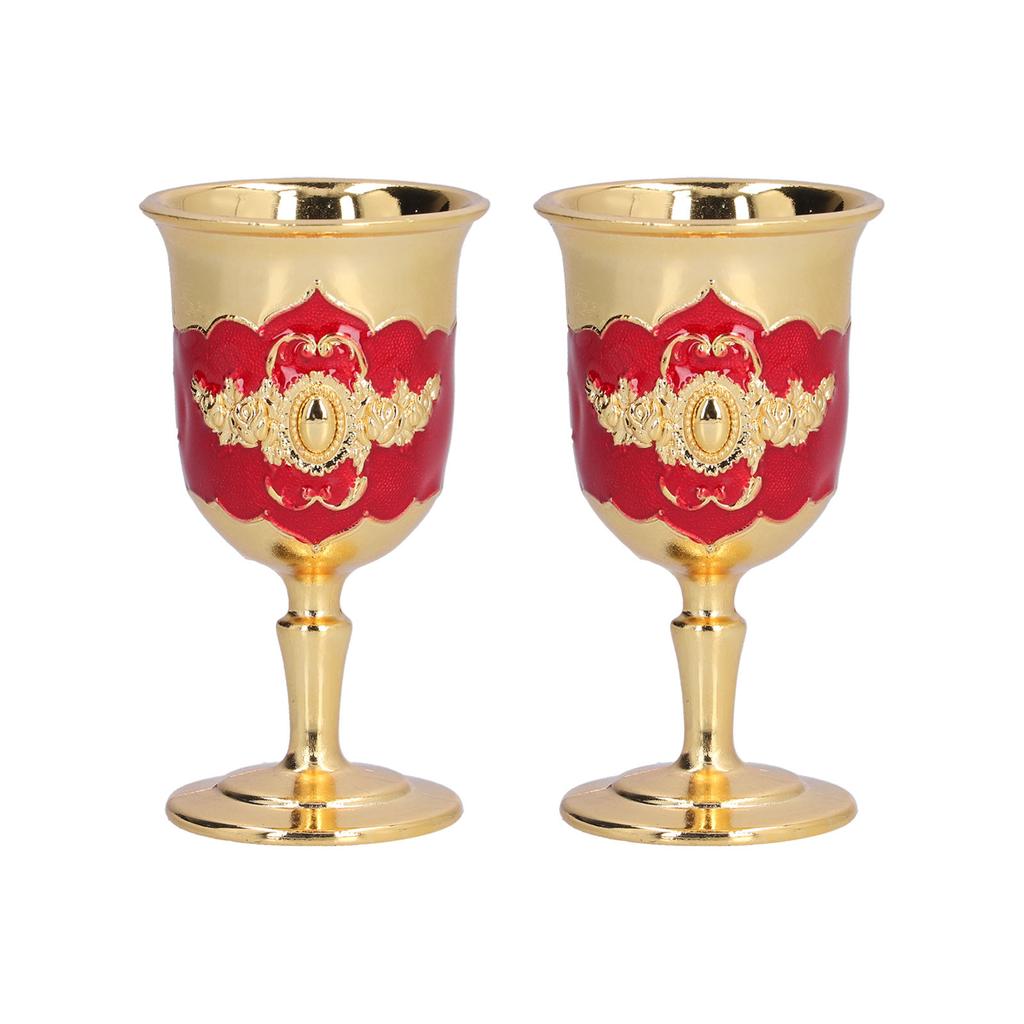 2pcs Metal Goblets Exquisite Painted Flower Pattern Vintage Court E Glass for Bar Drinkware Gift