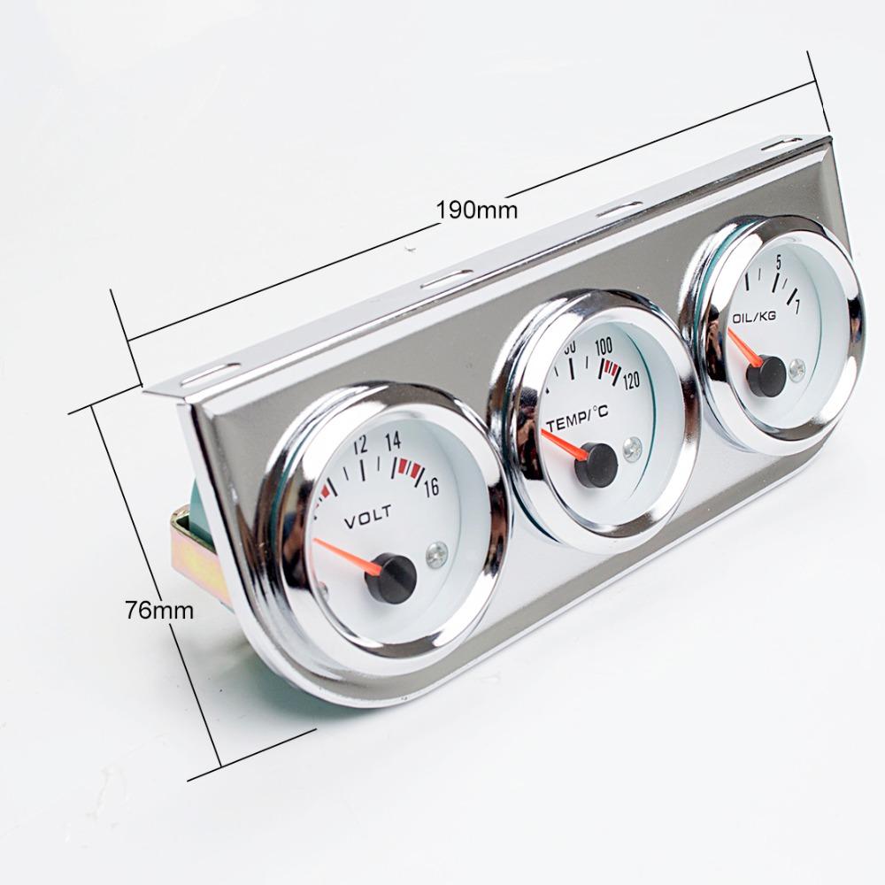 52mm Car Triple Gauge Voltmeter Water Temp Gauge (Celsius) Oil Pressure Gauge(Bar) 3 in 1 Car Modification Gauge With Sensor