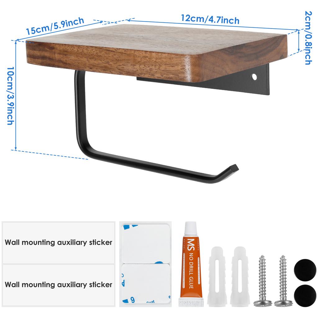 Natural Walnut Wood Toilet Paper Holder Bathroom Self-Adhesive Wall Mount Tissue Hanger Towel Roll Bar Storage Accessories NEW