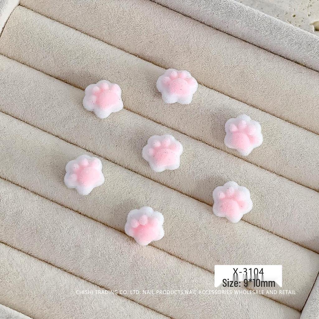 Little Panda Paw Bow Diy Flocking Resin Nail Art Decorations – Autumn/Winter Sweet Girl Style