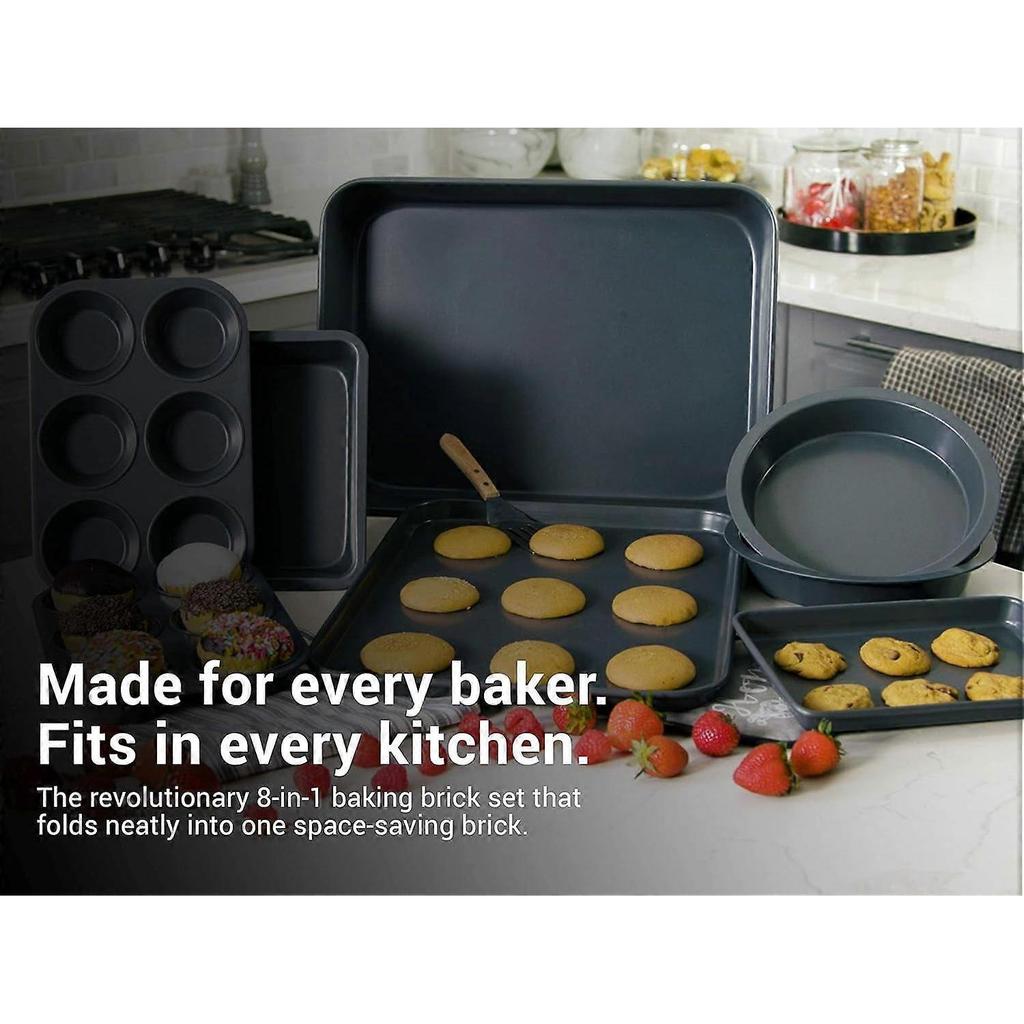 Home Set of 8 Durable Non-Stick Carbon Steel Baking Bricks for Easy Storage